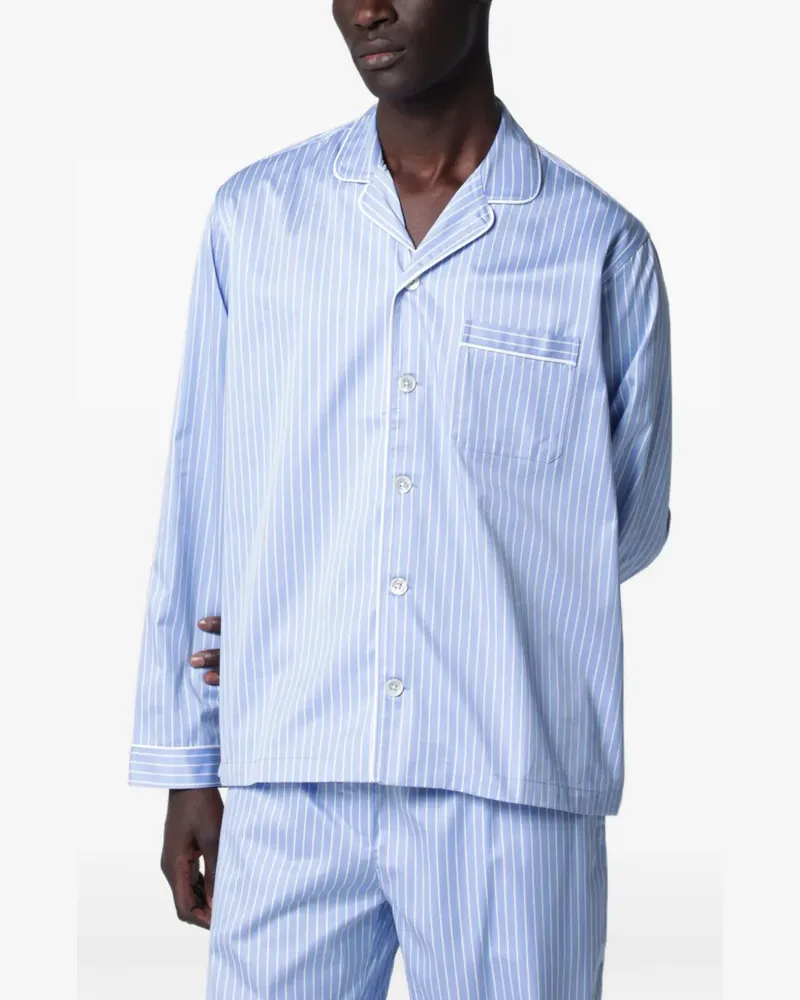 TEKLA striped long-sleeve pajama shirt - Blau Blau