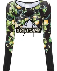 Roberto Cavalli Mesh-Oberteil mit Zitronen-Print Schwarz