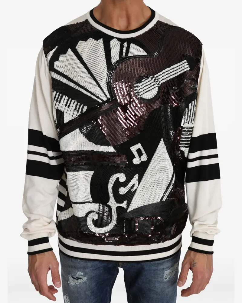 Dolce & Gabbana Gestreifter Pullover mit Pailletten - Schwarz Schwarz