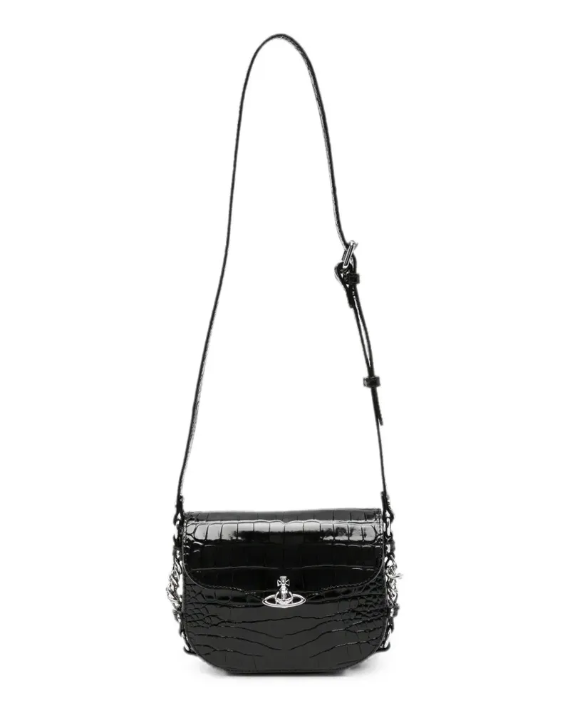 Vivienne Westwood Hunter Flap croc-embossed mini crossbody bag - Schwarz Schwarz
