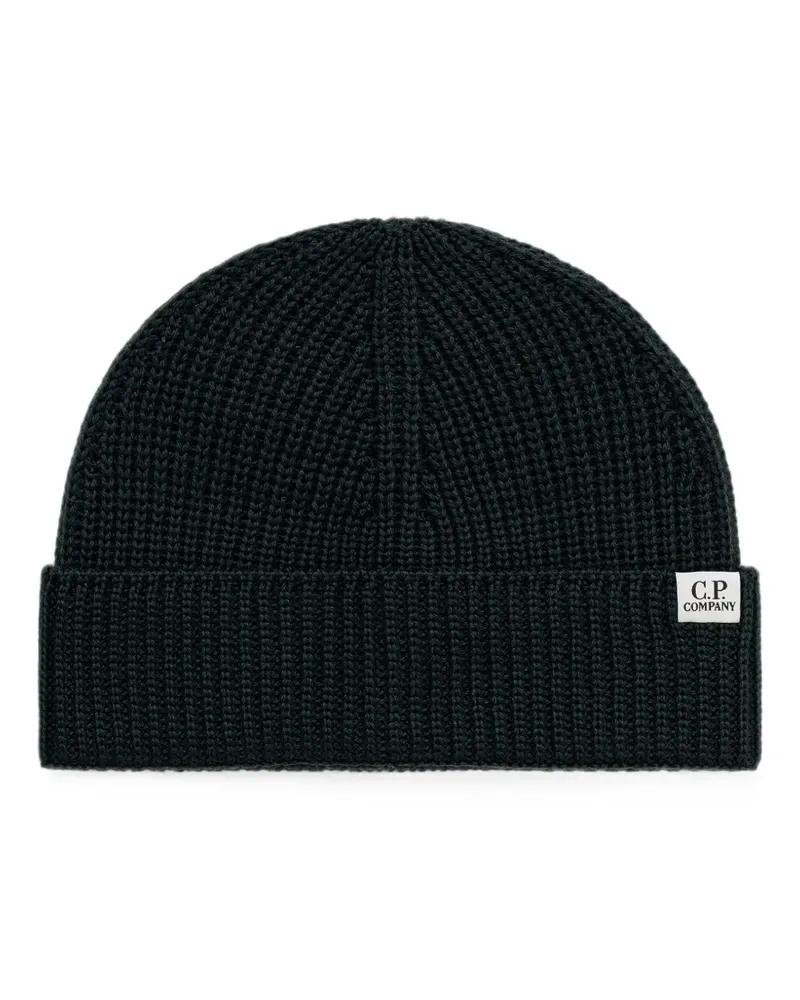 C.P. Company ribbed-knit logo-patch beanie hat - Grün Grün