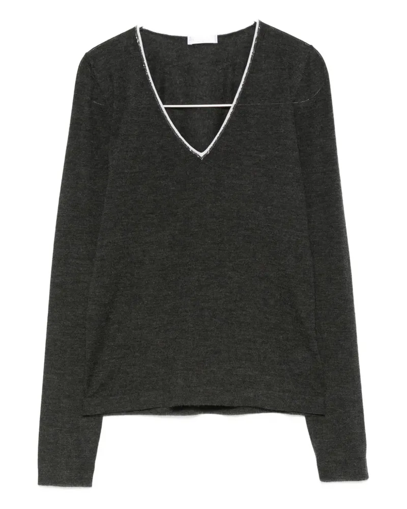 Brunello Cucinelli Verzierter Pullover mit V-Ausschnitt - Grau Grau