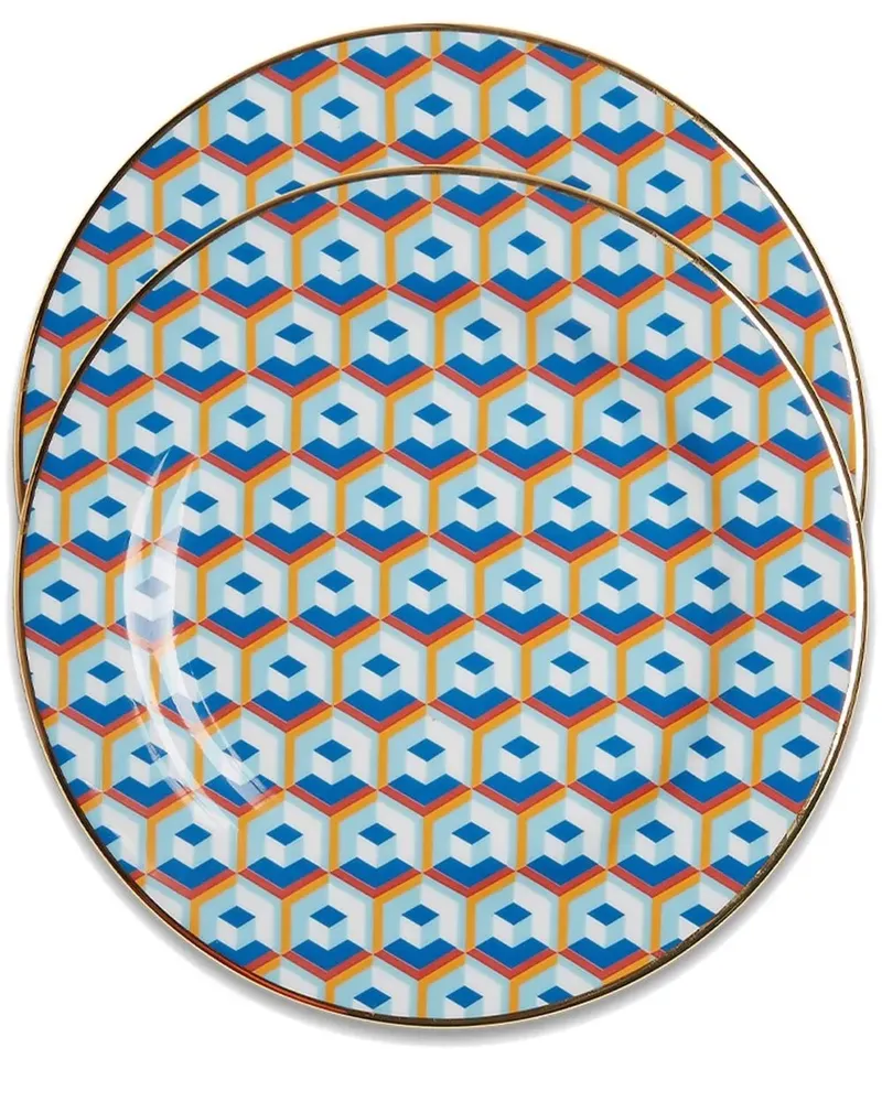 La DoubleJ Set aus zwei Desserttellern mit abstraktem Print - Blau Blau