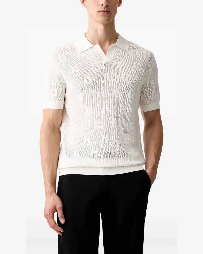 Karl Lagerfeld monogram-knit open-collar polo shirt - Weiß Weiß