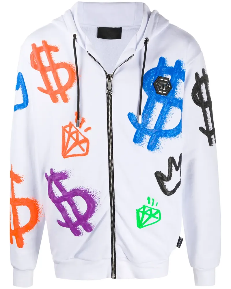 Philipp Plein Dollar Sign' Kapuzenjacke - Weiß Weiß