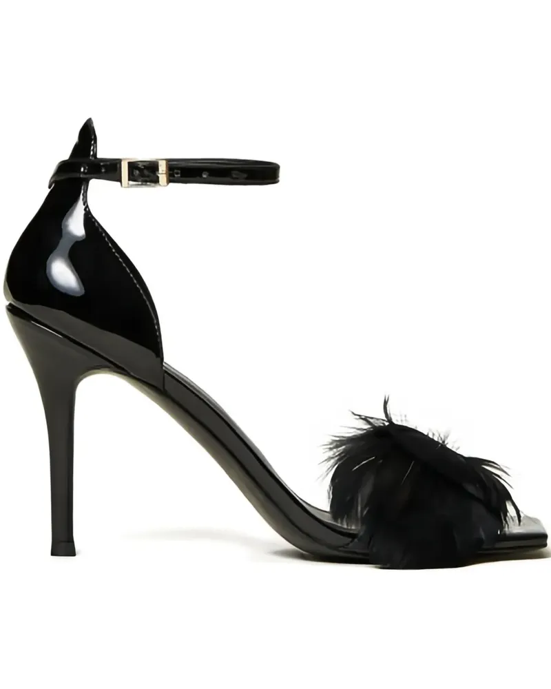 Twin-Set Sandalen aus Lackleder mit Federn 100mm - Schwarz Schwarz