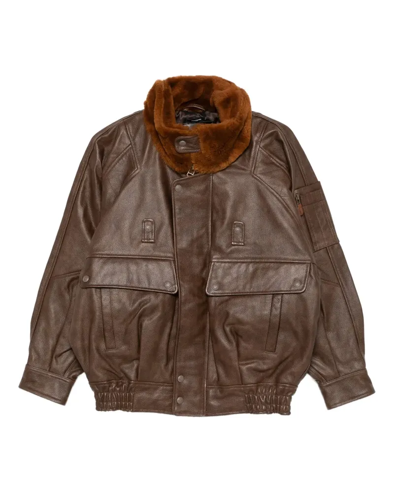 R13 Lederjacke mit Klappentasche - Braun Braun