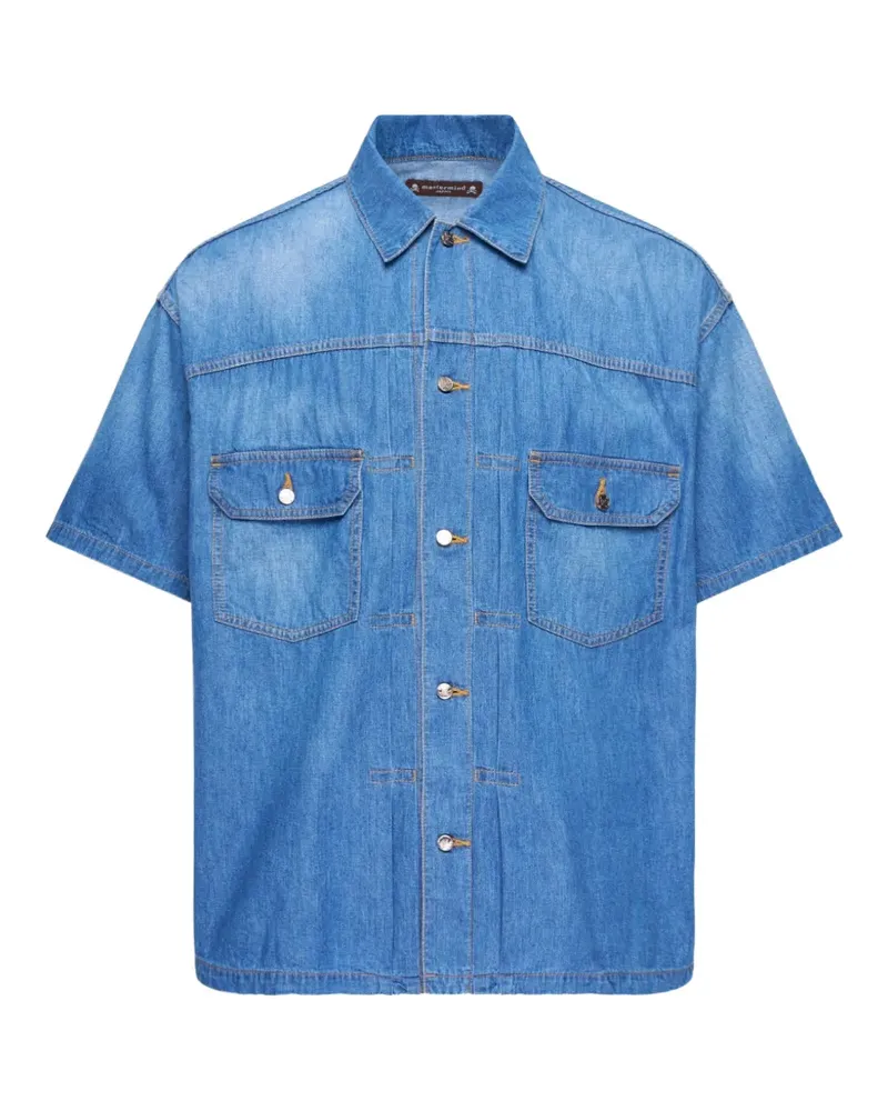 Mastermind Japan skull-patch short-sleeve shirt - Blau Blau