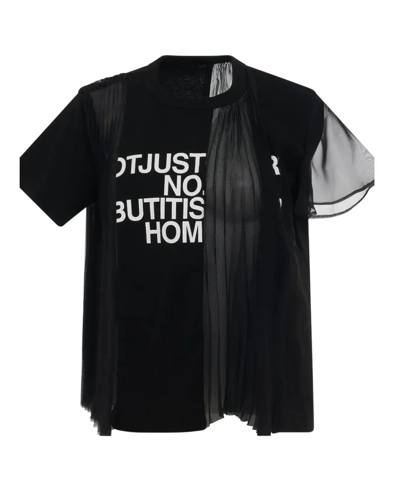 Sacai text-print sheer-panel T-shirt - Schwarz Schwarz