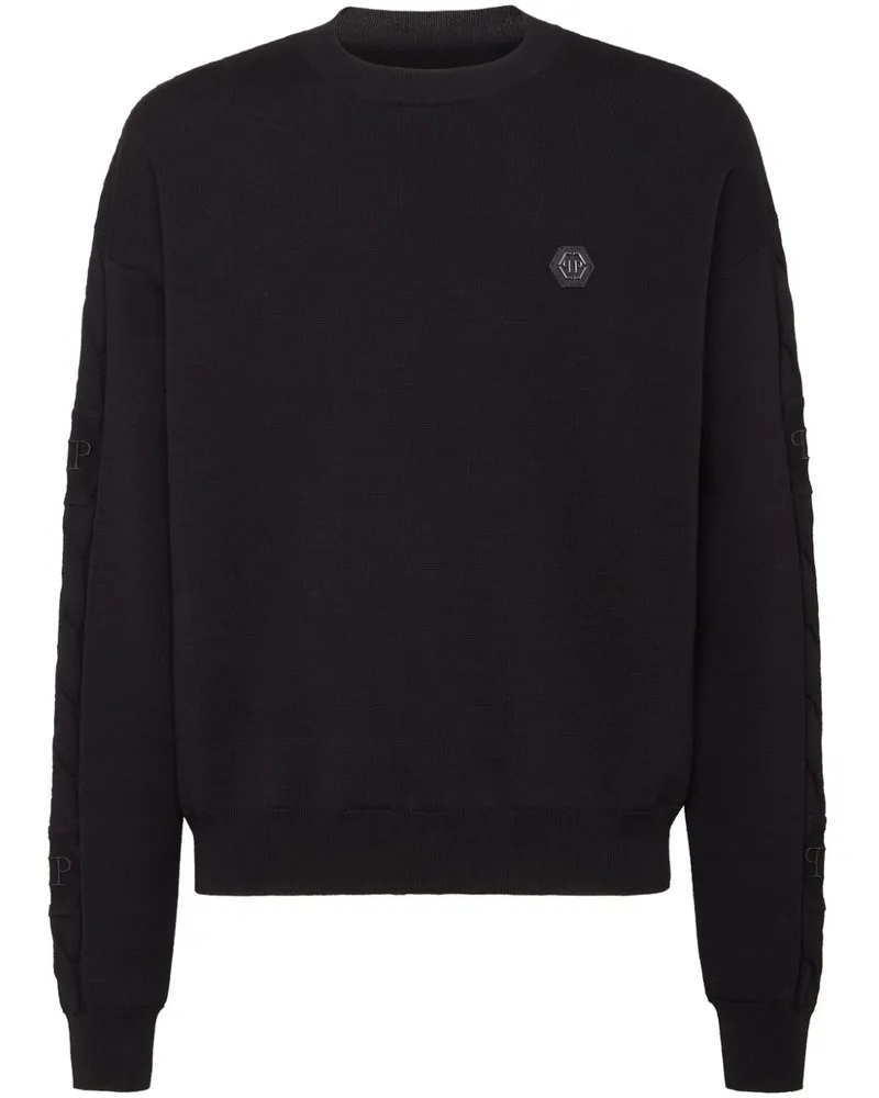 Philipp Plein Sweatshirt mit Logo-Patch - Schwarz Schwarz