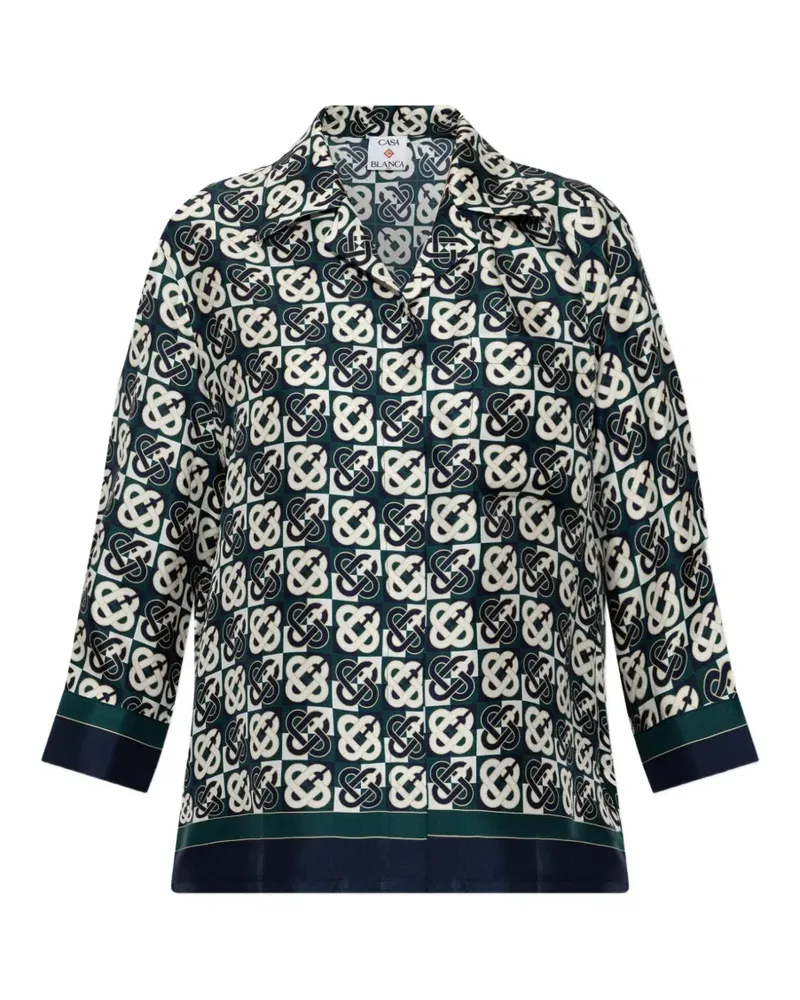 Casablanca Paris Pyjama-Oberteil aus Seide mit Monogramm-Print - Grün Grün