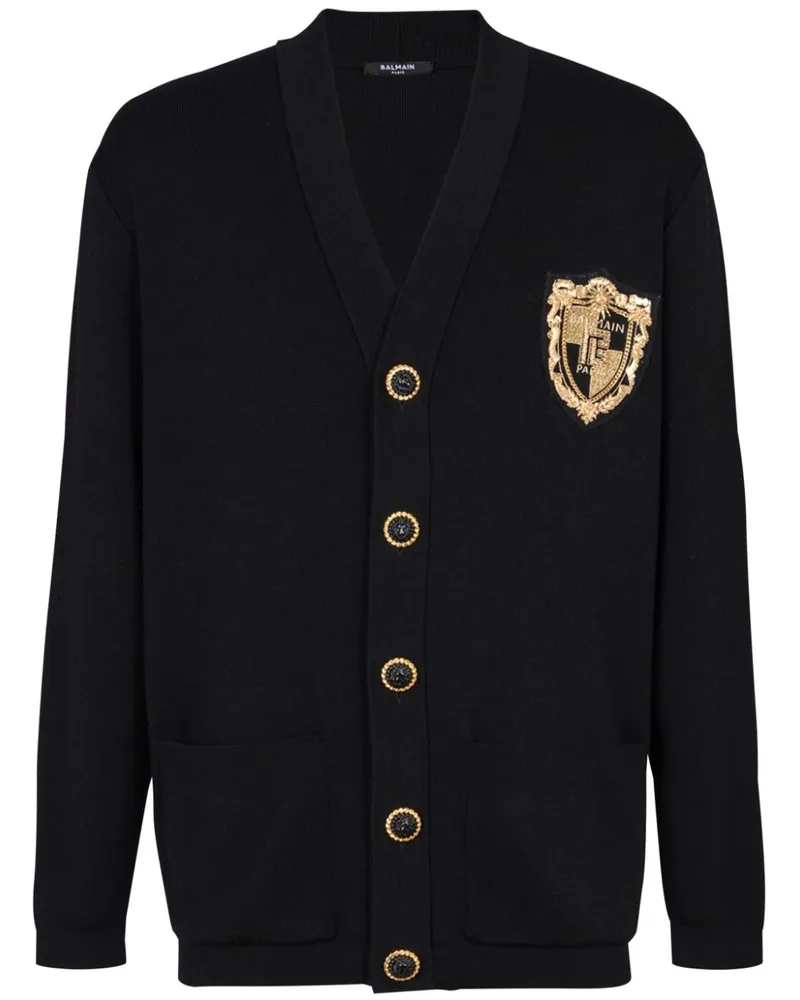 Balmain Cardigan mit Logo-Patch - Schwarz Schwarz