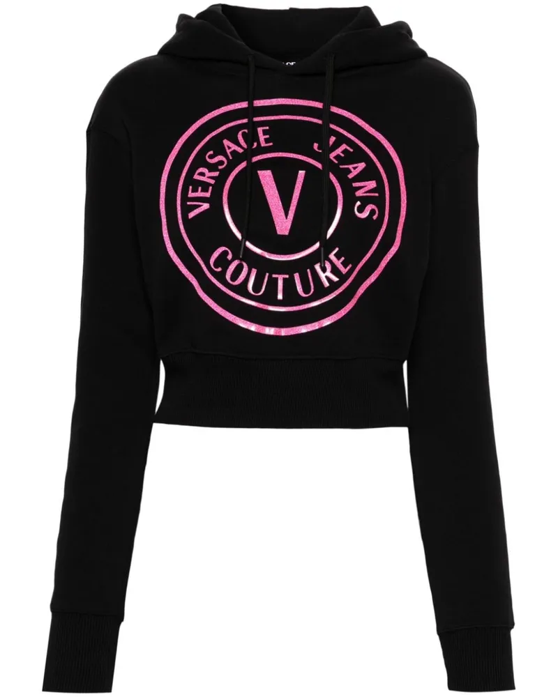 Versace Jeans Cropped-Hoodie mit Logo Schwarz