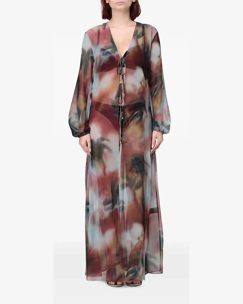 Patrizia Pepe abstract-print tie-fastening maxi beach cover-up - Weiß Weiß