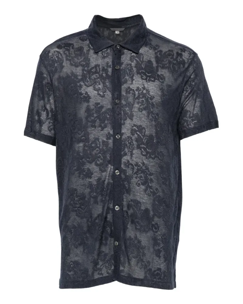 John Varvatos floral-lace short-sleeve shirt - Blau Blau