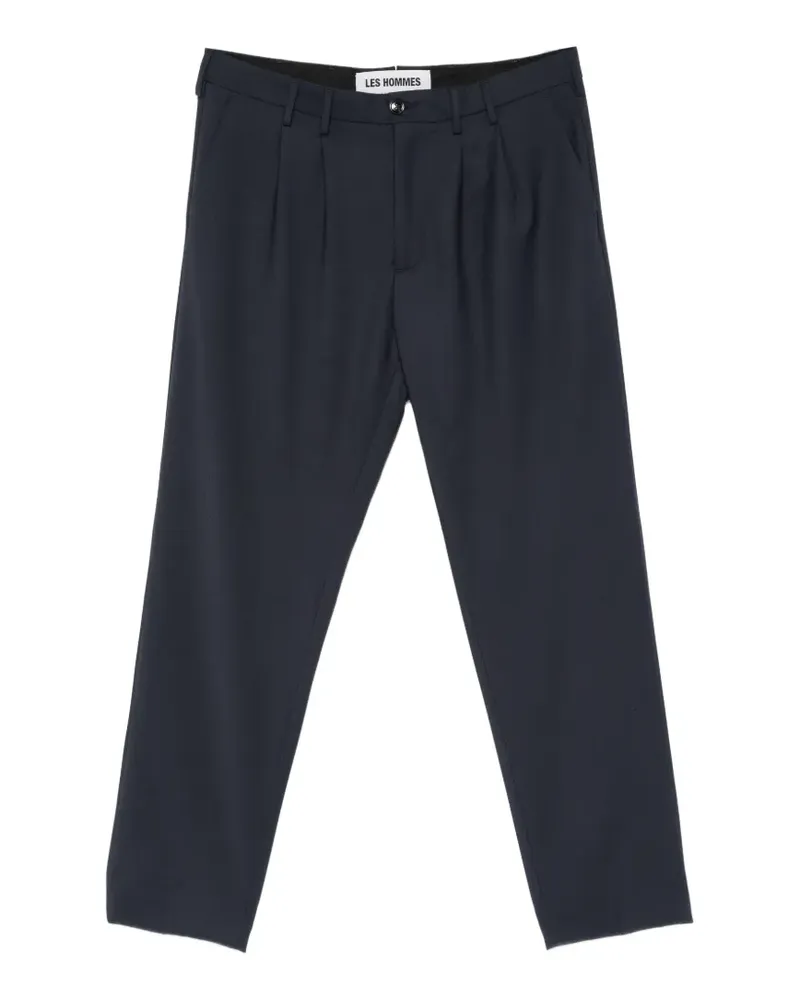 Les Hommes pleated logo-plaque trousers - Blau Blau