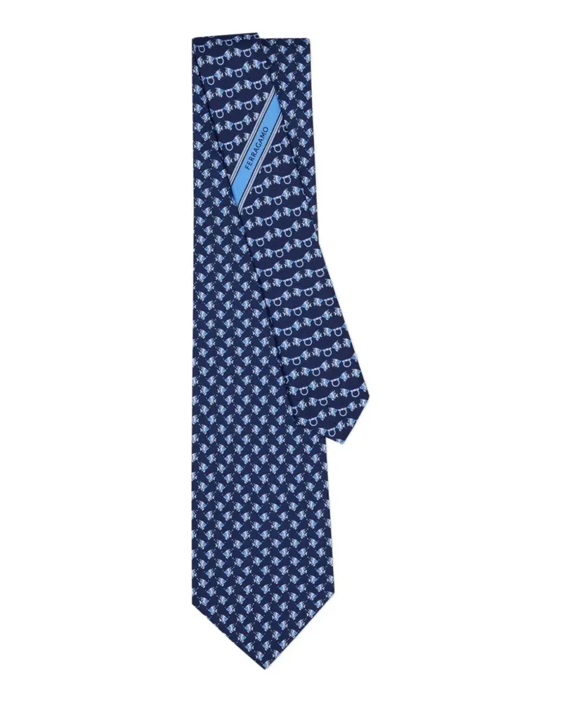 Ferragamo Seidenkrawatte mit Fisch-Print - Blau Blau