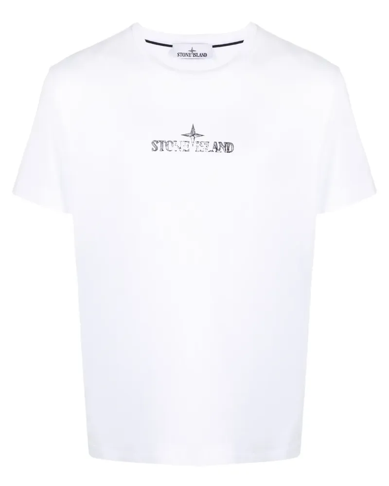 Stone Island T-Shirt mit Logo-Print - Weiß Weiß