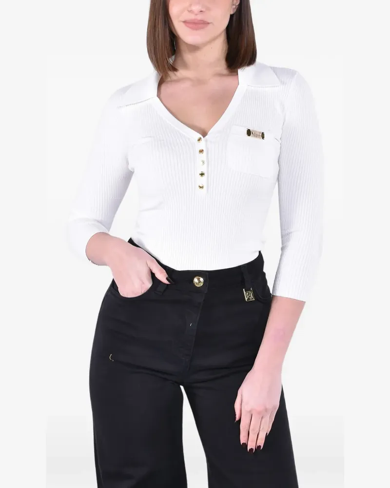 Elisabetta Franchi ribbed-knit polo top - Weiß Weiß