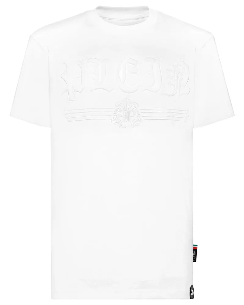 Philipp Plein Rundhals-T-Shirt mit Gothic Plein-Stickerei - Weiß Weiß