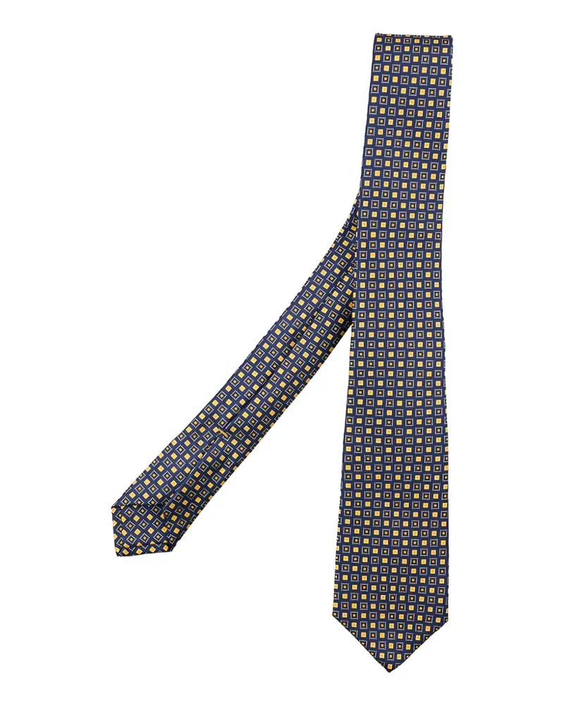 Kiton geometric-pattern jacquard tie - Blau Blau