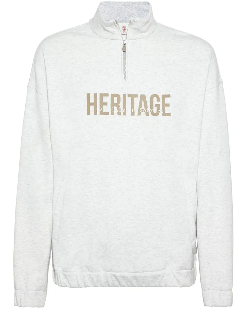 Brunello Cucinelli Meliertes Sweatshirt mit Logo-Print - Weiß Weiß