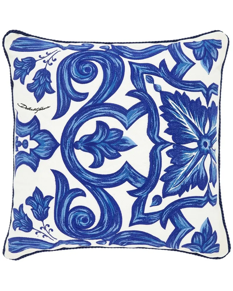 Dolce & Gabbana Mittelgroßes Kissen mit Blumenstickerei - Blau Blau