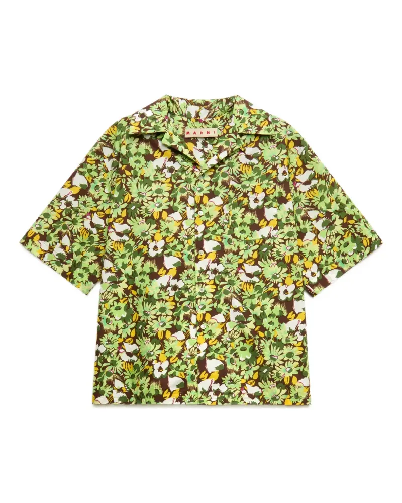 Marni brown poplin-shirt with Pop Flowers print - Grün Grün