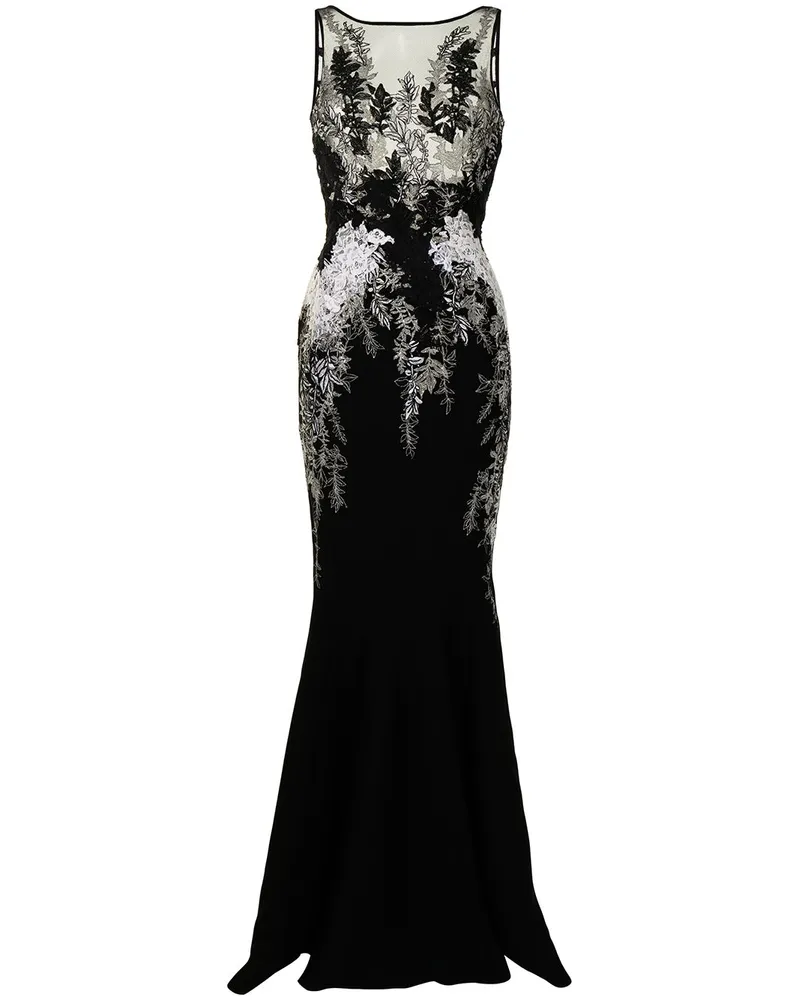 Saiid Kobeisy Abendkleid mit Blumenstickerei - Schwarz Schwarz