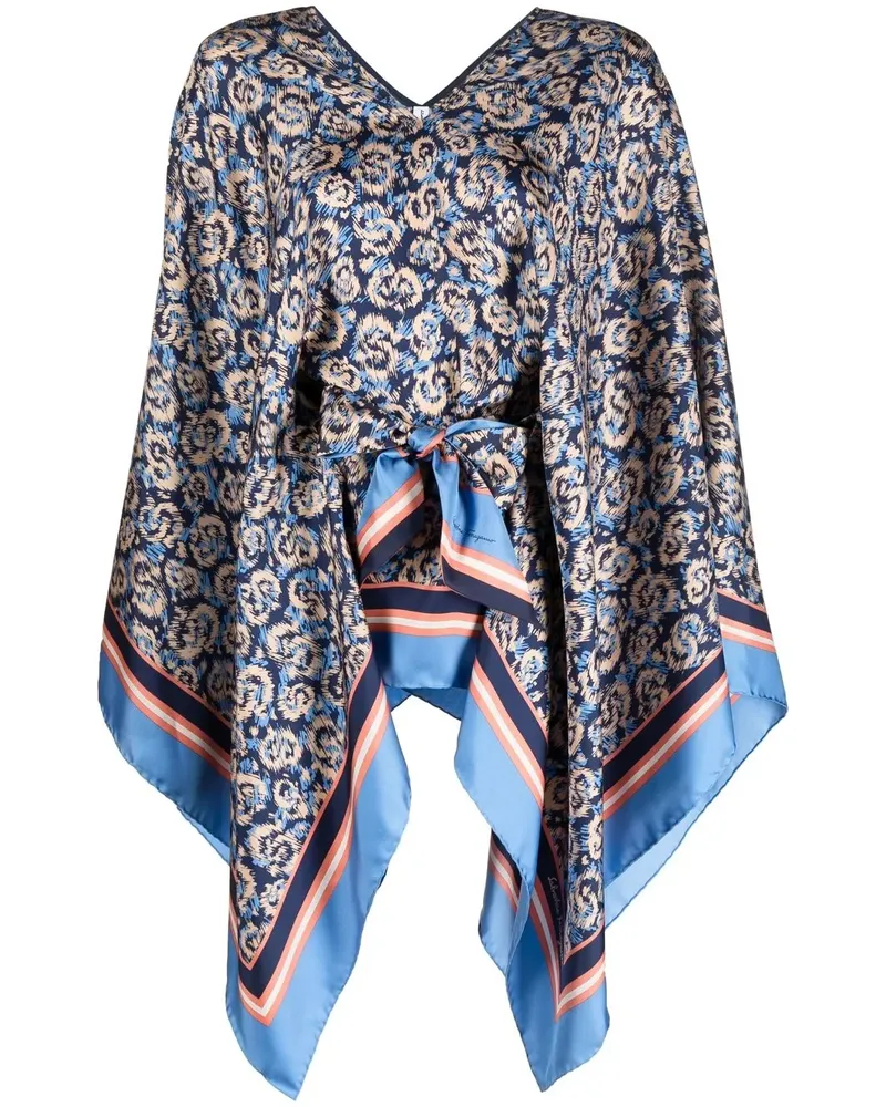 Ferragamo Poncho mit Animal-Print - Blau Blau