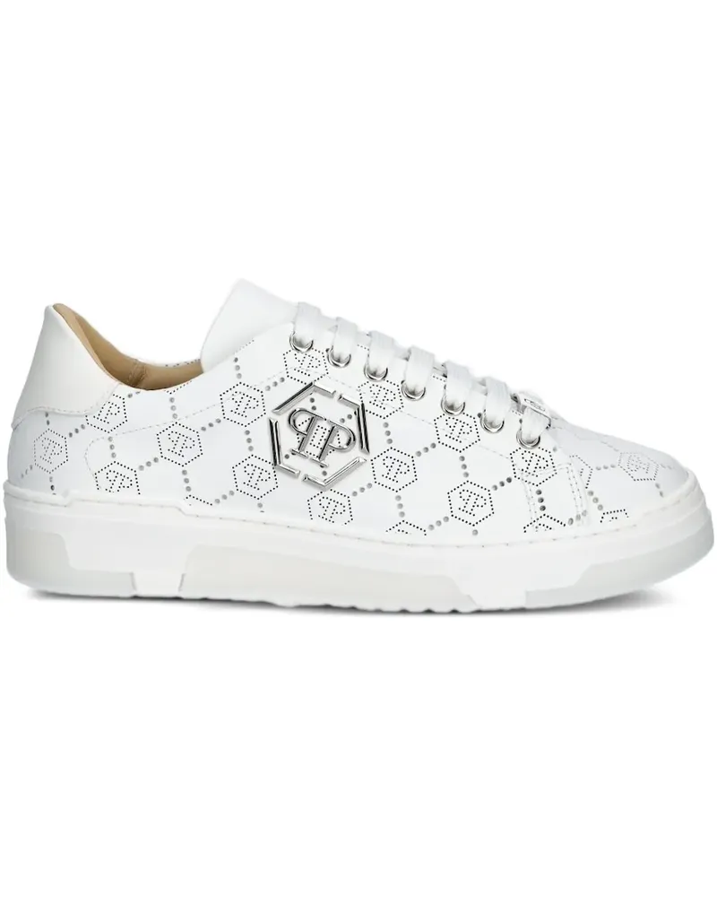 Philipp Plein Perforierte Sneakers mit Logo-Schild - Weiß Weiß