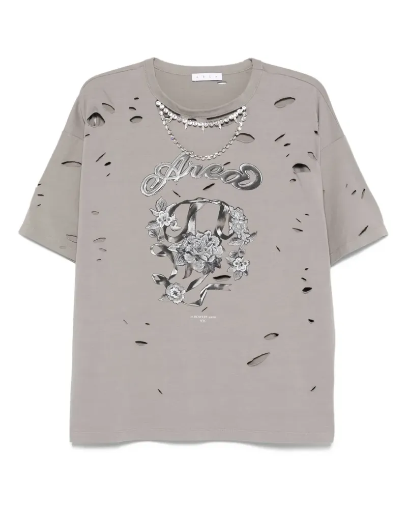 Area Verziertes Distressed-T-Shirt - Grau Grau