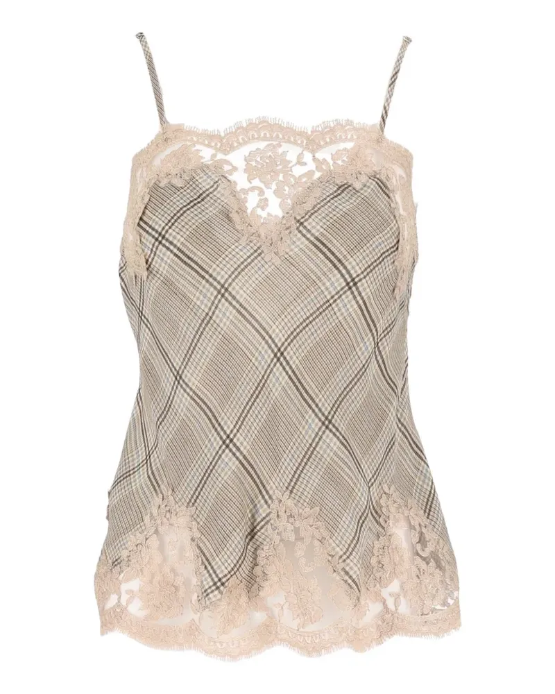Ermanno Scervino check-print lace-trim top - Nude Nude