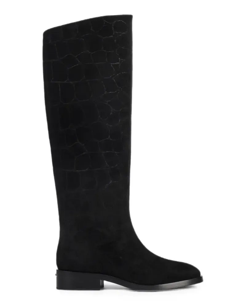Le Silla Charlotte Wildlederstiefel mit Kroko-Effekt - Schwarz Schwarz