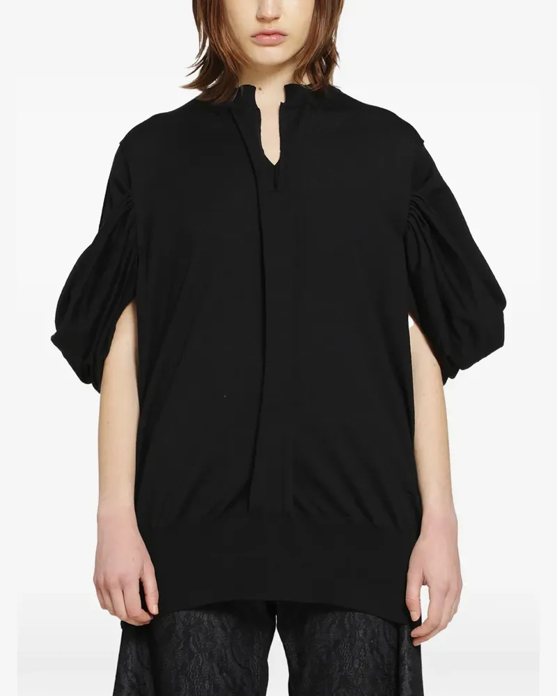 Junya Watanabe gathered-sleeves V-neck sweater - Schwarz Schwarz