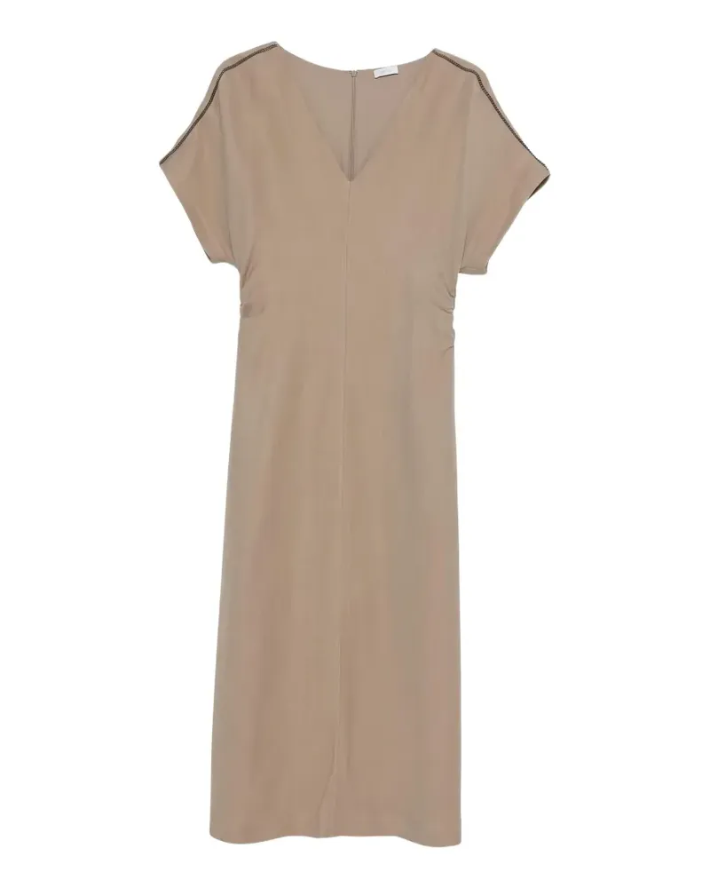 Brunello Cucinelli monili-trim V-neck maxi dress - Braun Braun