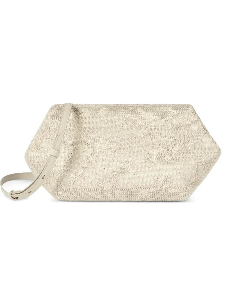 Brunello Cucinelli Tasche aus Leinen-Baumwoll-Strick mit „Dazzling Water Lilies“-Design - Nude Nude