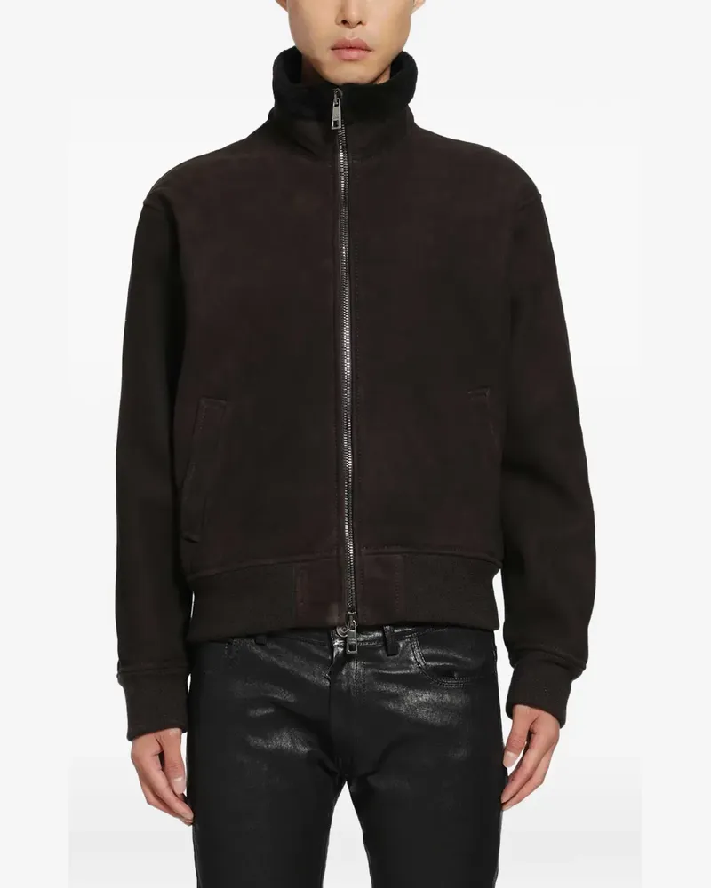 Giorgio Brato shearling-collar zip-up leather jacket - Braun Braun