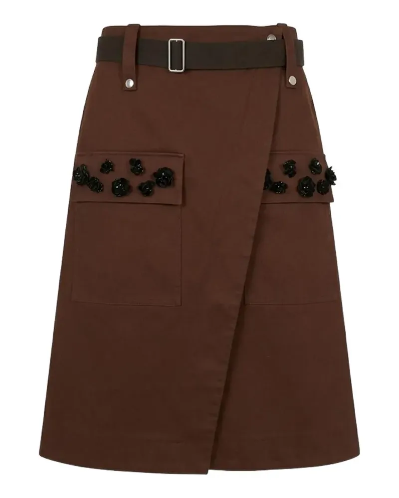 PLAN C floral-embellished wrap midi skirt - Braun Braun