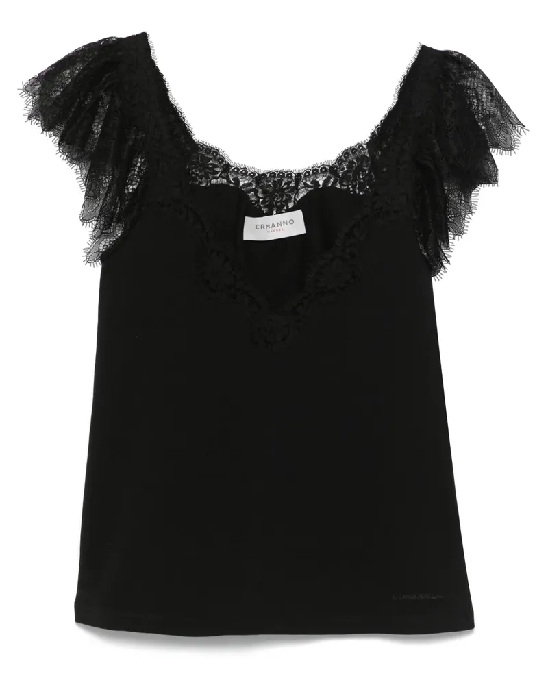 Ermanno Scervino Top mit Spitzenborte - Schwarz Schwarz