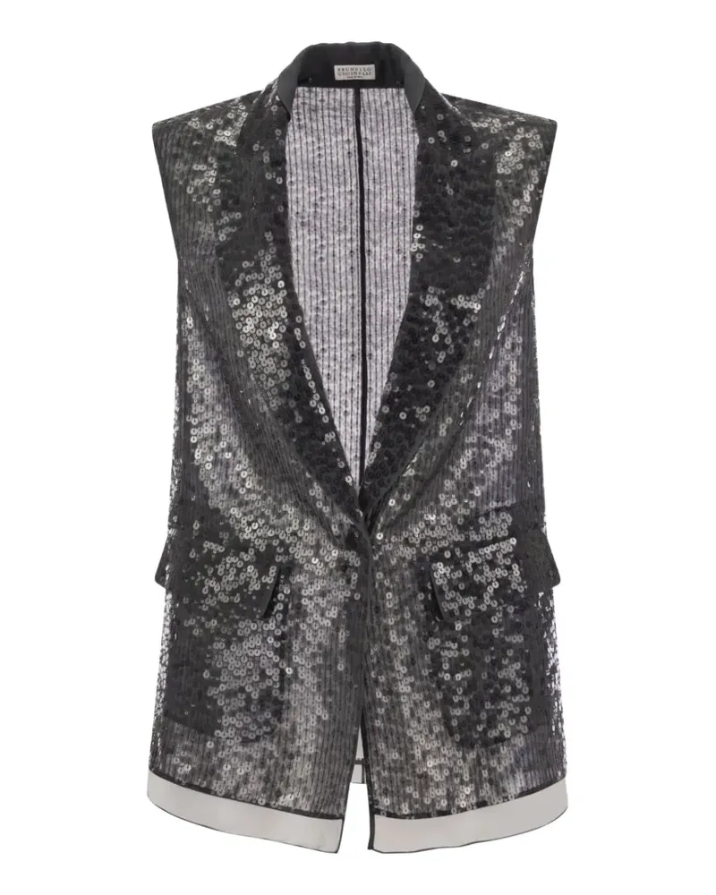 Brunello Cucinelli sequin-embellished silk gilet - Silber Silber
