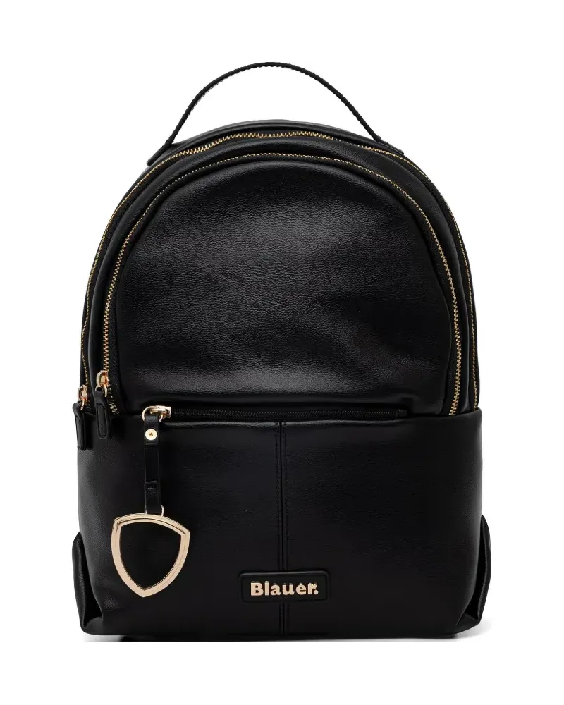 Blauer logo-plaque zip-fastening backpack - Schwarz Schwarz