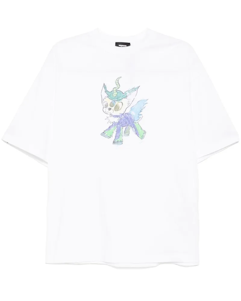 WE 11 DONE Jeff T-Shirt mit Monster-Zeichnung - Weiß Weiß
