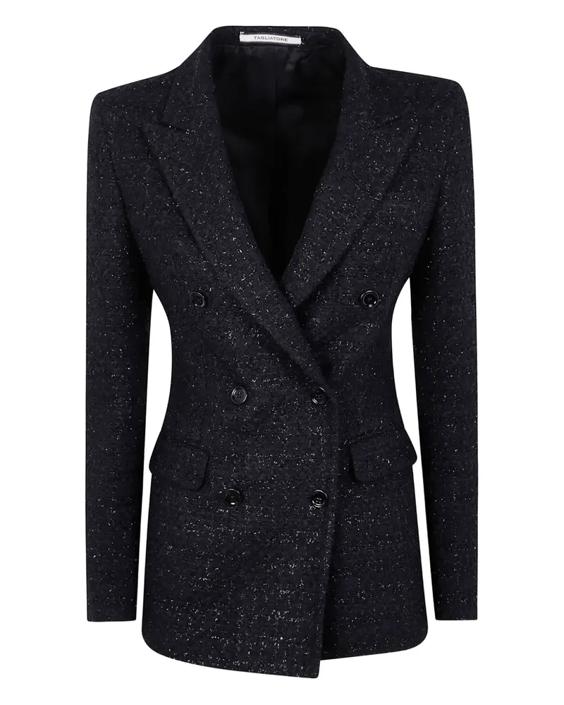 Tagliatore Doppelreihiger Tweed-Blazer im Metallic-Look - Schwarz Schwarz