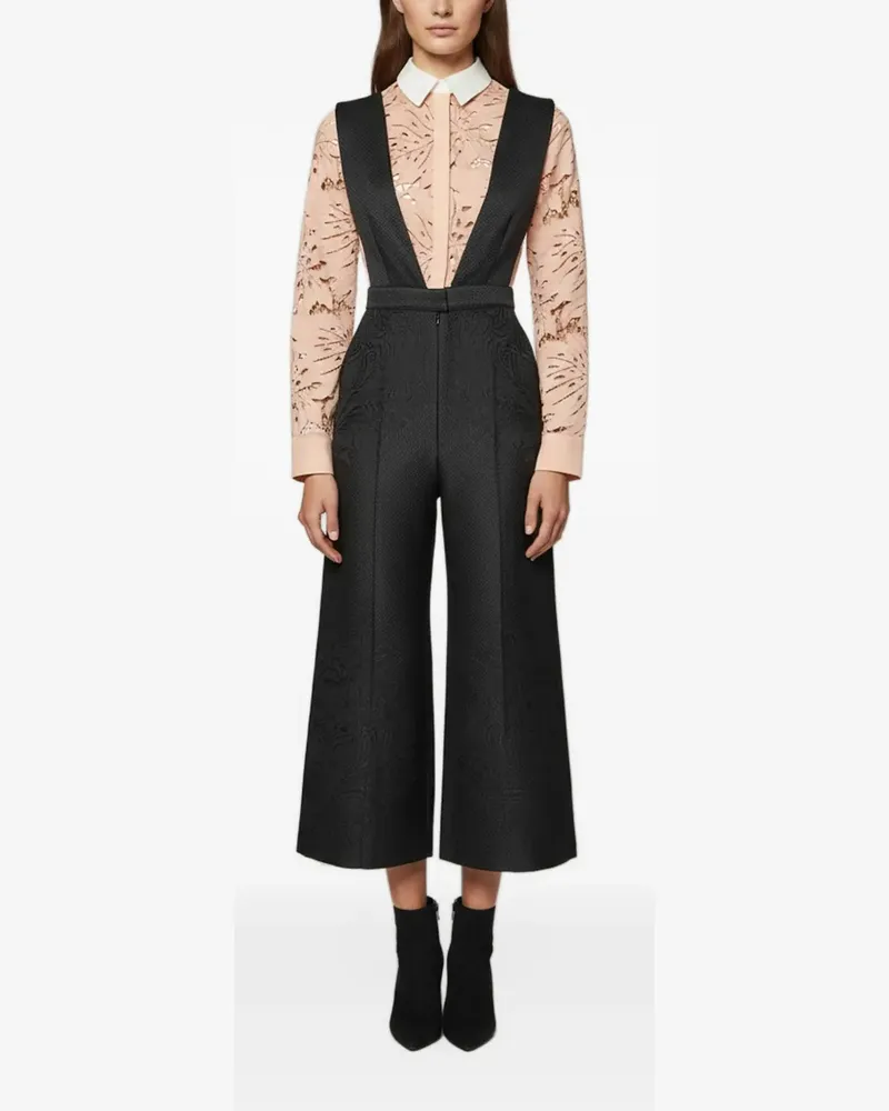 Self-Portrait Botanical Crest Jumpsuit aus Jacquard - Schwarz Schwarz