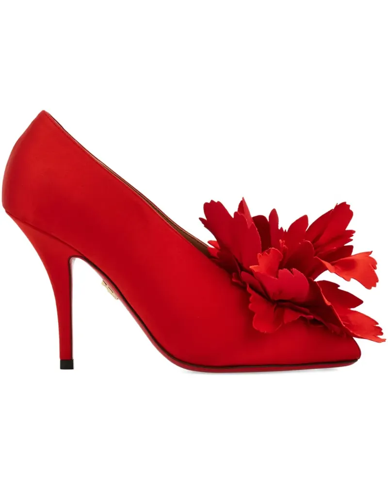 Ferragamo Satin-Pumps mit Blumenapplikation 90mm - Rot Rot