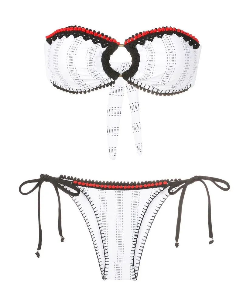 Amir Slama Gestreifter Bikini mit Häkelborte - Weiß Weiß