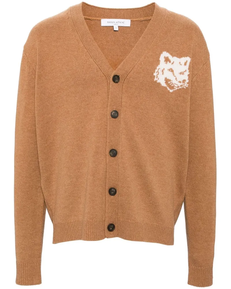 Kitsuné Intarsien-Cardigan mit Fuchskopf - Nude Nude