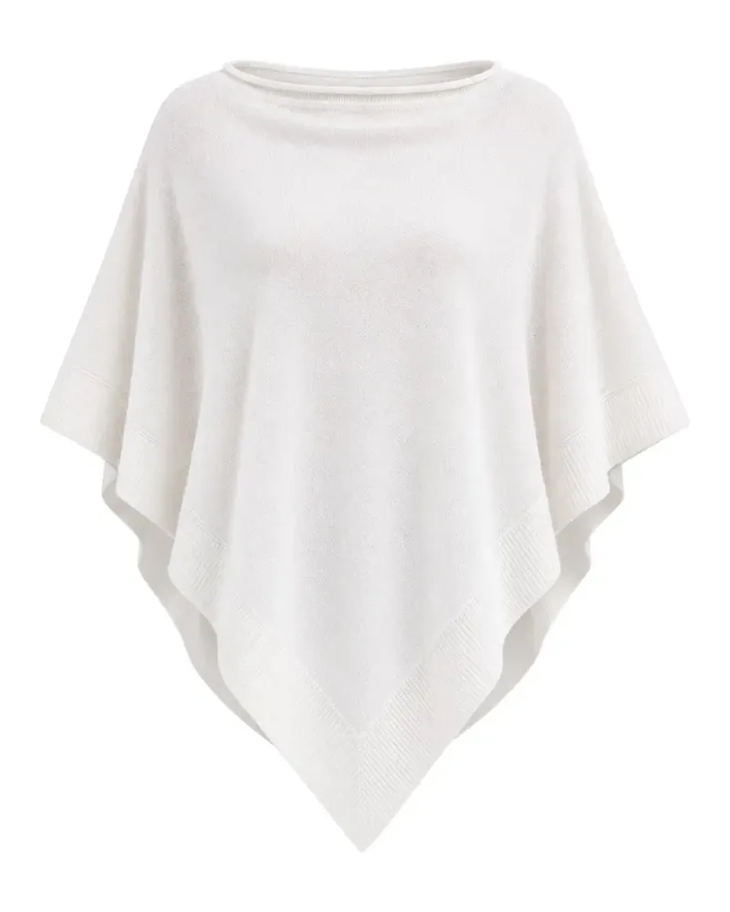Not Shy Strickponcho mit geripptem Besatz - Weiß Weiß
