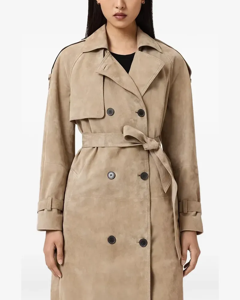 AllSaints Reed double-breasted suede trench coat - Nude Nude